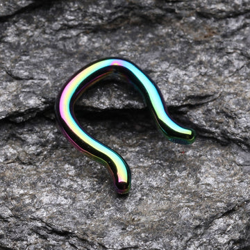Detail View 1 of Blackline Steel Septum Ring-Rainbow
